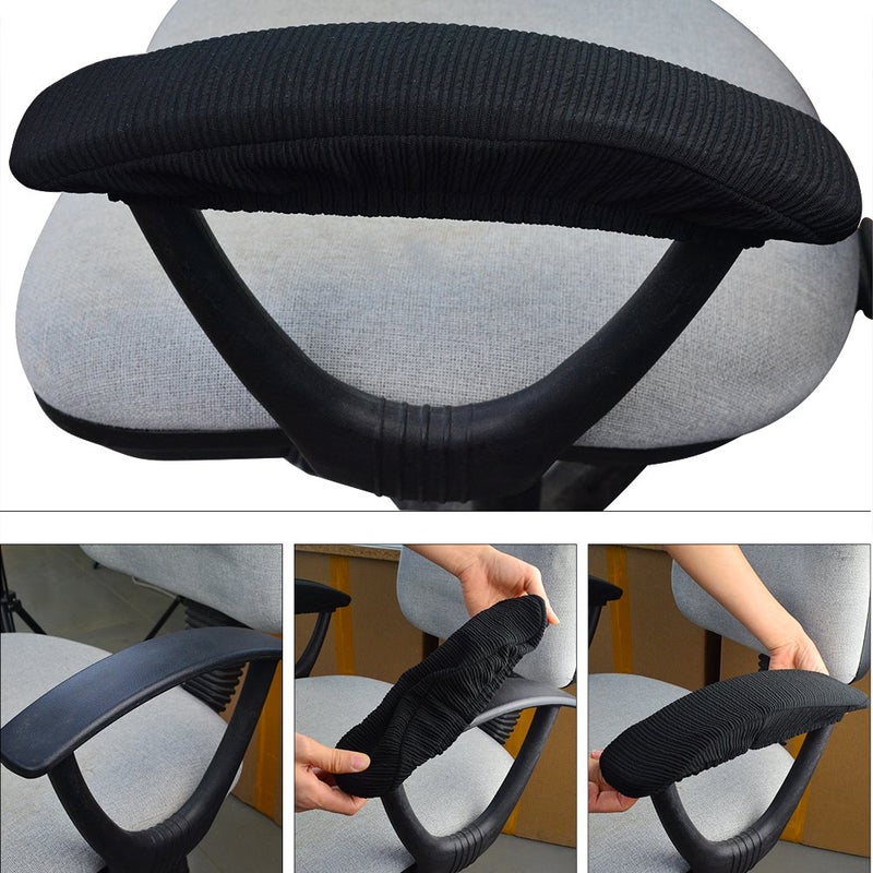 baotongle Black Polyester Elastic Stretch Chair Arm Covers, Machine Washable Office Chair Armrest Covers (Set of 2) - Image 2